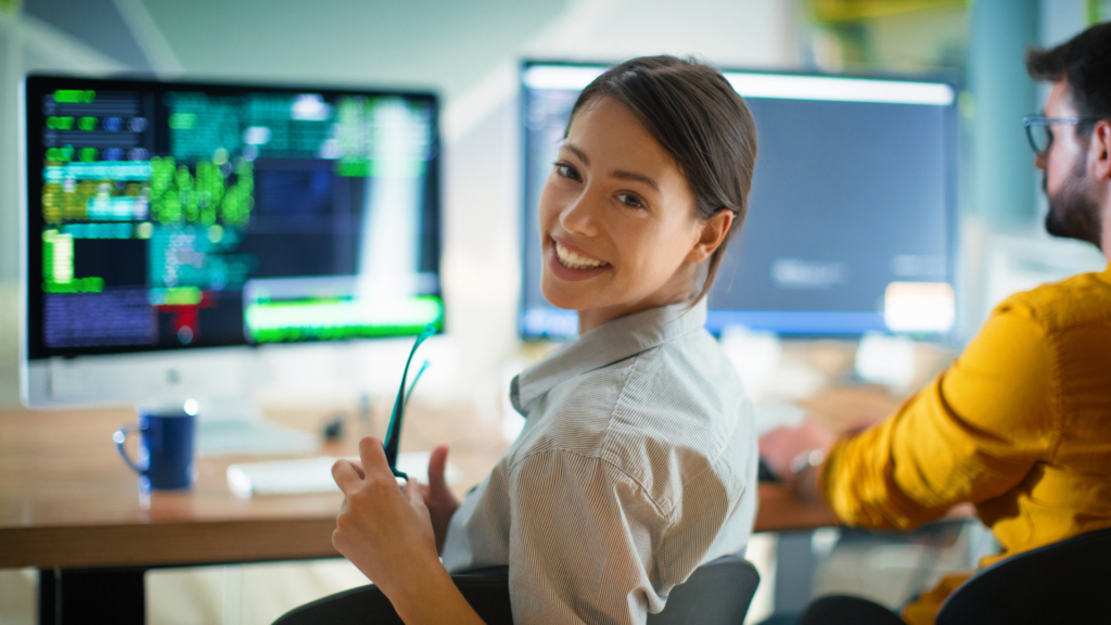Rank in AI Search woman professional happy with search results